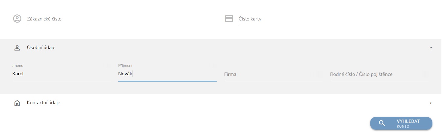 Formulář pro vyhledání zákaznického účtu form1